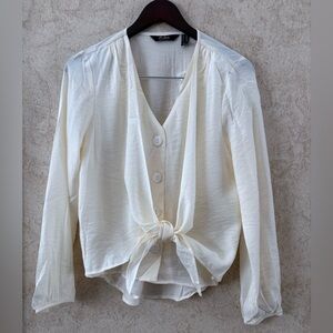Du Jour Cream Tie-Front Blouse(Pit to pit 19”Length 25”)